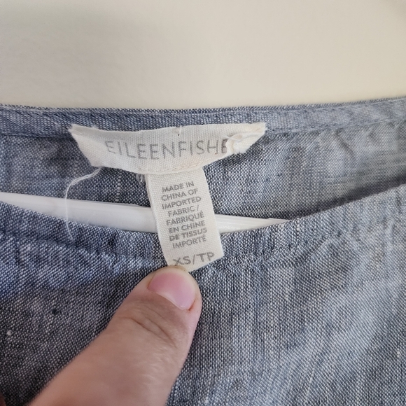 Eileen Fisher Organic Linen Boatneck 3/4 Sleeve Boho Chic Top Size XS in gray - Picture 9 of 10